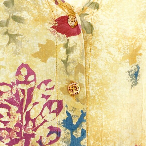 VTG JAMS WORLD Women S Dress Yellow Floral V Neck Midi Tank Button Hawaiian - Picture 5 of 7